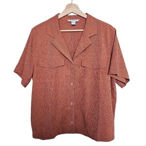 Athleta Rust Orange Button Down Short Sleeve Shirt Size Large